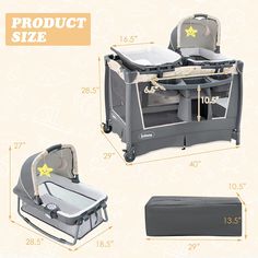 an image of baby crib with instructions for the product size and measurements in it