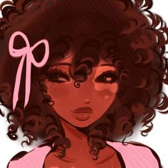 a drawing of a woman with curly hair and a pink bow on her head is shown