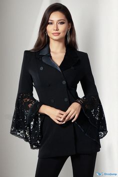 Darkella Luxe Bell Sleeve Jacket Midi Long Sleeve Dress, Dinner Dress Classy, Dinner Dress, Sleeve Jacket, Long Sleeve Midi Dress, Black Blazer, Flared Sleeves, Bell Sleeve, I Dress