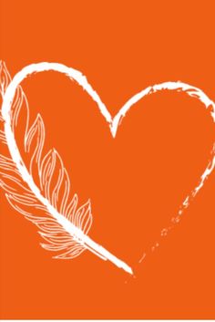 a heart with feathers on an orange background