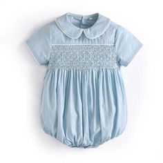 Girl's Clothing B / 6M Smocking Cotton Rompers Summer Cotton Smocked Bubble Romper, Summer Cotton Smock Bubble Romper, Summer Cotton Bubble Romper With Smocked Bodice, Cotton Bubble Romper With Short Sleeves For Baptism, Spring Cotton Bubble Romper With Smocked Cuffs, Light Blue Bubble Romper For Summer Playtime, Blue Fitted Bubble Romper For Spring, Spring Fitted Blue Bubble Romper, Fitted Blue Bubble Romper For Spring