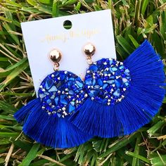 Royal Blue Tassel Earrings Blue Jewelry For Summer Party, Blue Summer Jewelry For Party, Summer Blue Jewelry For Party, Blue Summer Party Jewelry, Blue Drop Tassel Earrings For Summer, Adjustable Blue Tassel Earrings For Parties, Chic Blue Summer Jewelry, Blue Tassel Drop Earrings, Blue Summer Tassel Dangle Earrings