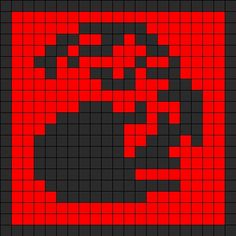 a red and black square pixellated pattern with the shape of a person's head