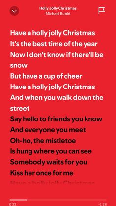 the christmas song is shown in red and white