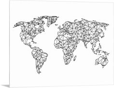 a black and white map of the world is shown on a white background with lines