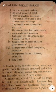 an old recipe for italian meat sauce