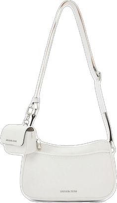 White Bag With Logo Strap For Everyday Use, White Bags With Logo Strap For Everyday Use, Luxury White Shoulder Bag With Logo Strap, White Leather Shoulder Bag With Logo, Modern White Shoulder Bag With Logo Strap, White Crossbody Shoulder Bag With Silver-tone Hardware, White Crossbody Bag With Logo Strap, White Shoulder Bag With Logo Strap For Travel, White Shoulder Bag With Logo Strap For Everyday