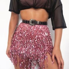 Pink Coachella Outfit, Sequin Fringe Skirt, Rave Skirt, Belly Dance Skirt, Sparkly Skirt, Glitters Skirt, Tassel Skirt, Fest Outfits