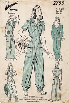 Coveralls Pattern, Coverall Pattern, 40s Mode, Jumpsuit Pattern Sewing, Diy Sy, Patron Vintage, Robes Vintage, Vintage Dress Patterns, Pattern Inspiration