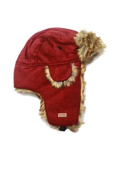 a red hat with fur on it