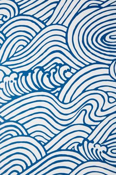 an artistic blue and white wallpaper with waves on the backgroung surface