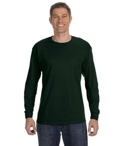 Adult Heavy Cotton™ 5.3 oz. Long-Sleeve T-Shirt - FOREST GREEN - S | Gildan Heavy Cotton Long Sleeve T-Shirt in Forest Green Size Small 0, 5400 Tshirt Men, Green Long Sleeve, Athletic Shirts, Long Sleeve Tee, Long Sleeve Hoodie, Custom Clothes, Shirt Sleeves, Forest Green, Heavy Cotton