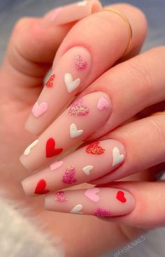 Vday Nails, Pretty Acrylic Nails, Short Acrylic Nails, Nail Arts, Valentine's Day Nails