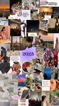 the collage shows many different pictures and words on it, including images from people's lives