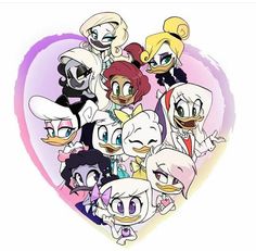 many cartoon characters are grouped together in the shape of a heart