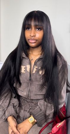 Lace Front Wig With Bangs, Black Hd, Frontal Wig Hairstyles, Quick Weave Hairstyles, Frontal Hairstyles, Dope Hairstyles, Hair Ponytail Styles, Wig With Bangs, Ponytail Styles