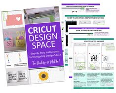 the front and back pages of cricut design space, with instructions for how to use them