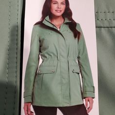 Brand New Women's Anorak Jacket Seafood Color, With Tags. Fall Weatherproof Green Windbreaker, Green Waterproof Outerwear For Fall, Waterproof Green Outerwear For Fall, Green Weatherproof Windbreaker For Spring, Spring Waterproof Utility Outerwear, Green Weatherproof Spring Windbreaker, Green Waterproof Parka For Fall, Casual Green Parka For Rainy Weather, Fall Waterproof Green Parka