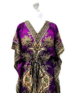 Purple Amethyst Kaftan Dress by Festival StallThis beautiful free size dress will fit:UK 8 10 12 14 16 18US 4 6 8 10 12 14 This beautiful soft touch very lightweight Kaftan dress is great for a relaxed summer look, party, or occasion. drawstring at the waist fit a great fit. Dress it up or dress it down! It is long long length, with v-neck line. Ideal for popping into the suitcase , dress it up with some big bling jewellery for the ultimate boho look. Measurements:Length from nape of neck to hem Kaftan Dress Boho, Hippy Summer, Free Size Dress, Summer Kaftan, Cover Up Beach, Coverup Beach, Maxi Robes, Dress Purple, Kaftan Dress