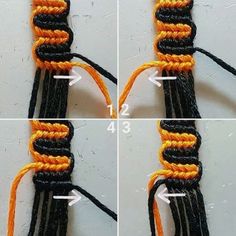 how to crochet an orange and black tassel with pictures showing the step - by - step instructions