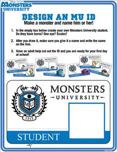 an advertisement for monsters university with pictures and text