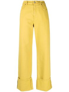 yellow stretch-cotton front button fastening belt loops straight leg Yellow Pants, Anarkali Dress, Straight Leg Trousers, Pants Straight, Tailored Trousers, Straight Leg Pants, Bottoms Pants, Stretch Cotton, A R