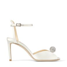 Ivory Satin Sandals with Crystal-Embellished Pearl|SACORA 85 |Cruise '20 |JIMMY CHOO Jimmy Choo Sacora, Perfect Wedding Shoes, Satin Sandals, Bridal Sandals, Wedding Shoes Heels, Satin Pumps, Peep Toe Sandals, Bride Shoes, Ankle Strap Heels