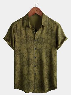 Men's Vintage Floral Green Short Sleeve Cool Retro 70s Summer Button U – Atlanl Cheap Bohemian Button-up Shirt, Cheap Green Bohemian Shirt, Cheap Vintage Green Shirt, Floral Summer Button Shirt, Cheap Vintage Patterned Shirt, Cheap Botanical Short Sleeve Shirt, Cheap Vintage Button-up Camp Shirt, Cheap Embroidered Green Shirt, Cheap Floral Print Button-up Shirt