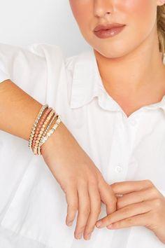 Shop Gold Tone 5 PACK Bead Bracelet Set at Yours Clothing. Discover plus size fashion online. Elegant Wedding Guest Dress, Curve Fashion, Clothing Trends, Next Fashion, Stylish Plus, Gold Accessories, Fashion Fits, Curves Workout, Beaded Stretch Bracelet