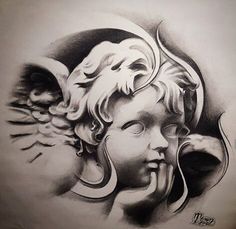 a drawing of a woman with angel wings on her head and the face of an angel