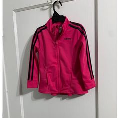 great used condition. Adorable Adidas active wear jacket 3-stripe design ruffled. Pink with black accents. Pink Sporty Long Sleeve Outerwear, Pink Long Sleeve Outerwear With Zipper Closure, Pink Long Sleeve Outerwear With Zipper, Pink Long Sleeve Track Jacket For Spring, Spring Pink Long Sleeve Track Jacket, Pink Adidas Sports Outerwear, Pink Sports Track Jacket With Long Sleeves, Pink Adidas Sporty Outerwear, Pink Hooded Track Jacket For Sports