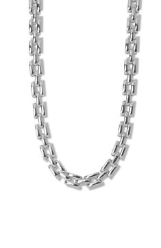 Sharp square links give modern finesse to a necklace that's plated in sterling silver or 18-karat gold. 16" length Sterling silver plate or 18k-gold plate Imported Modern Necklace With Box Chain And Square Pendant, Modern White Gold Jewelry With Rectangular Links, Modern Rectangular Necklace With Polished Finish, White Gold Necklace With Rectangular Links As Gift, Modern Link Necklaces For Formal Occasions, Modern Link Necklace For Formal Occasions, Modern Square White Gold Jewelry, Modern Necklace With Rectangular Polished Links, Modern Necklace With Rectangular Links And Polished Finish