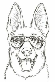 a drawing of a dog with sunglasses on it's face, smiling and looking at the camera