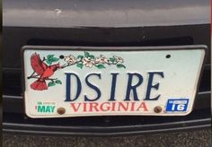 a license plate that says, dsire virginia