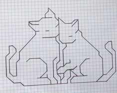 a drawing of a dog sitting on top of a piece of paper with lines drawn over it