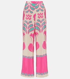 Printed high-rise silk wide-leg pants in multicoloured - Adriana Degreas | Mytheresa Silk Wide Leg Pants, Vacation Essentials, Adriana Degreas, Made In Brazil, Wedding Outfit, Bottoms Pants, Pretty In Pink, Designing Women, Wide Leg Pants