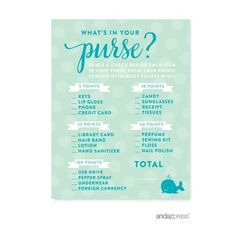 a blue and white poster with the words what's in your purse? on it