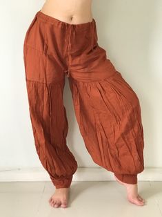 "Cotton Soft Rope Pants, Lady Pants, Light Weight Women Pants If you are looking for some pants that you can wear everywhere, comfortable, relax and Easy to wear. Cotton Soft Pants is Answer!! Nice gift for yourself or your lover Approx. Measurements: Waist 40\" Length 37\" Hip 48\" Inseam 28\" Ankle 12\" FRONT RISE: Measure from the center of the crotch to the top of the waist = 11\" - Condition: Brand new without tags. 100% Cotton - Made in Thailand Shipping & Handling * Parcels will be sh Peekaloons Pants, Comfortable Full-length Harem Pants With Pockets, Comfortable Relaxed Fit Harem Bottoms, Comfortable Relaxed Fit Harem Pants, Brown Full Length Yoga Pants, Brown Full-length Yoga Bottoms, Brown Harem Pants With Pockets, Comfortable Full-length Cotton Harem Pants, Comfortable Wide Leg Harem Pants