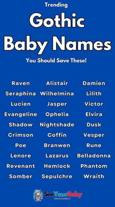 a blue poster with the names of baby names