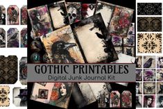 gothic printables digital junk journal kit with lots of pictures and text on it