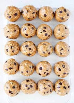 chocolate chip cookie dough balls on a baking sheet