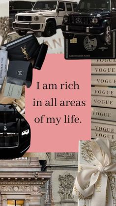 there are many different types of items in this collage with the words i am rich in all areas of my life