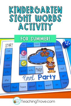 a board game with words and pictures on it that says, kindergarten sight words activity for summer