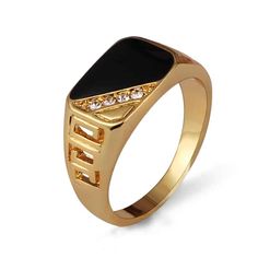 Classic Rhinestone Men's Enamel Ring - Wnkrs Rings For Men Gold, Finger Band, Men Ring, Rhinestone Ring, Enamel Ring, Finger Rings, Ring Black, Classic Gold, Delicate Rings