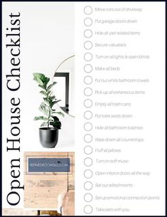 an open house checklist with a potted plant