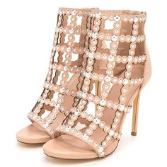 Material: Synthetic Leather Heel: 4" Width: Medium Strap: Rear Zipper Glamorous Beige Round Toe Heels, Affordable Heels, Nude Ankle Boots, Faux Fur Sandals, Slip On Wedge Sandals, Fur Sandals, Beaded Ankle, Platform Espadrille Sandals, Yellow Sandals