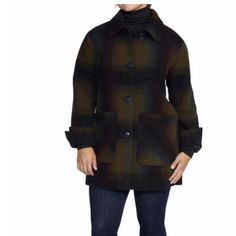 New With Tag Pendleton Ladies Wool Topper Coat In Green Plaid Size Small Pendleton Jacket Nordstrom, Pendleton Coat, Pendleton Jacket, Cuff Design, Pendleton Wool, Wool Peacoat, Colors Green, Green Coat, Wool Blend Coat