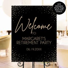 a sign that says welcome to margaritaret's retirement party 01 / 02 / 20x