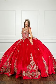 Quinceanera Off-shoulder Velvet Sweetheart Gold Sequin Sequin Butterfly Floral Ballgown With Sweep Train Araceli Dress - Etsy Velvet Ballgown, Bella Princess, Velvet Ball Gown, Red And Gold Quince, Quinceanera Red, Floral Ballgown, Princess Couture, Gold Quince, Enchanting Dress