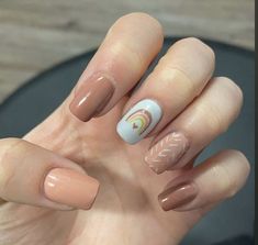 Rainbow Design On Nails, Boho Rainbow Nail Ideas, Boho Nails Simple Short, Boho Neutral Nails, Short Boho Nail Ideas, Boho Rainbow Nails Designs, Muted Rainbow Nails, Boho Short Nails, Rainbow Accent Nails